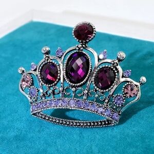🆕️ 👑 ROYAL PURPLE RHINESTONED JEWELED CROWN BROOCH PIN 👑
